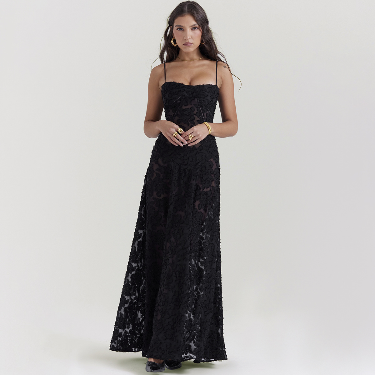 Damen Spitzen Maxikleid mit Trägern – Elegantes Sommer Abendkleid | Fashion Langes Kleid im stilvollen Design – Bild 6