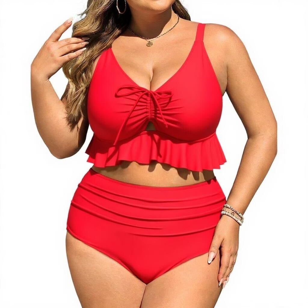Elegantes Damen Bikini-Set – High-Waist – Rüschen – Einfarbig & Figurbetont – Bild 5