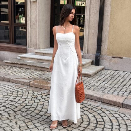 Damen Jacquard Trägerkleid mit A-Linien Schnitt – Tailliertes Sommerkleid | Elegantes Figurbetontes Kleid für Frauen