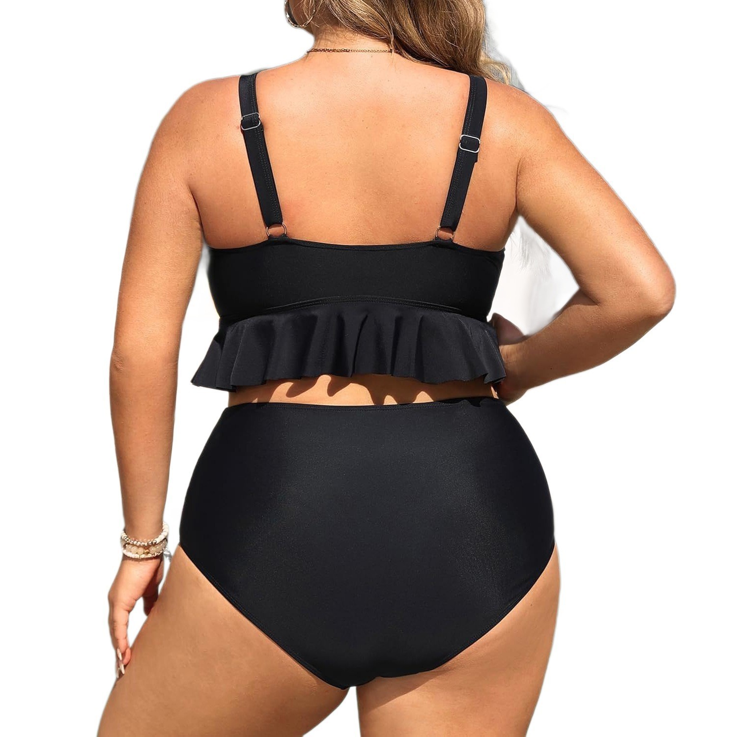 Elegantes Damen Bikini-Set – High-Waist – Rüschen – Einfarbig & Figurbetont – Bild 7