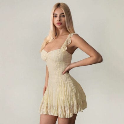 Damen A-Linien Sommerkleid mit Spitze – Romantisches Patchwork Kleid | Elegantes Freizeit- & Urlaubskleid für Frauen