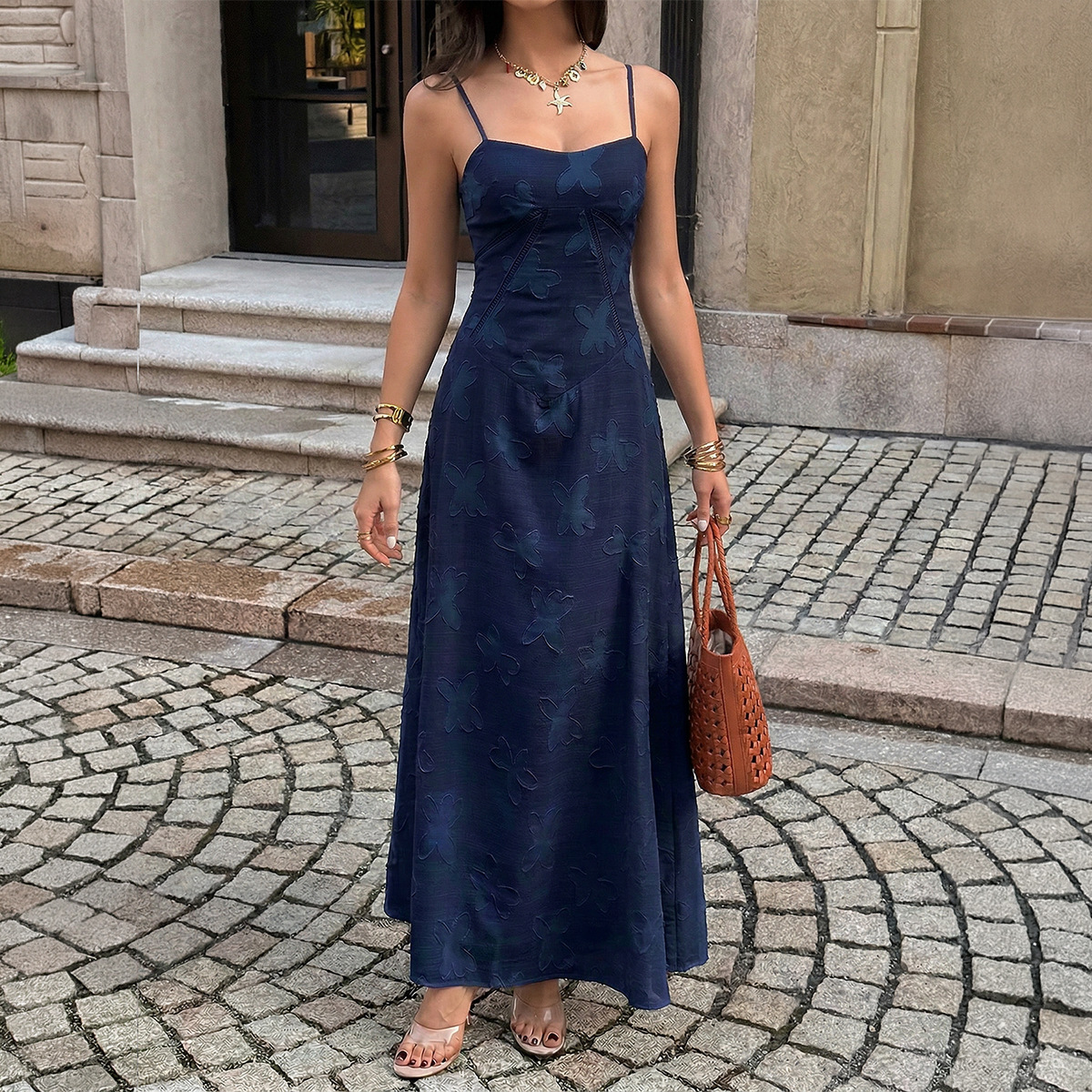 Damen Jacquard Kleid mit Trägern – Tailliertes Sommerkleid | Elegantes Figurbetontes Kleid für Freizeit & Anlass – Bild 3