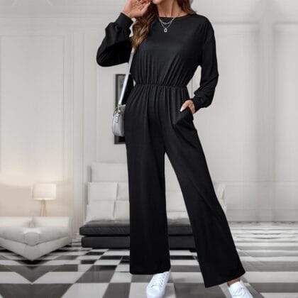 Damen Jumpsuit Langarm | Unifarben & Casual – Herbst