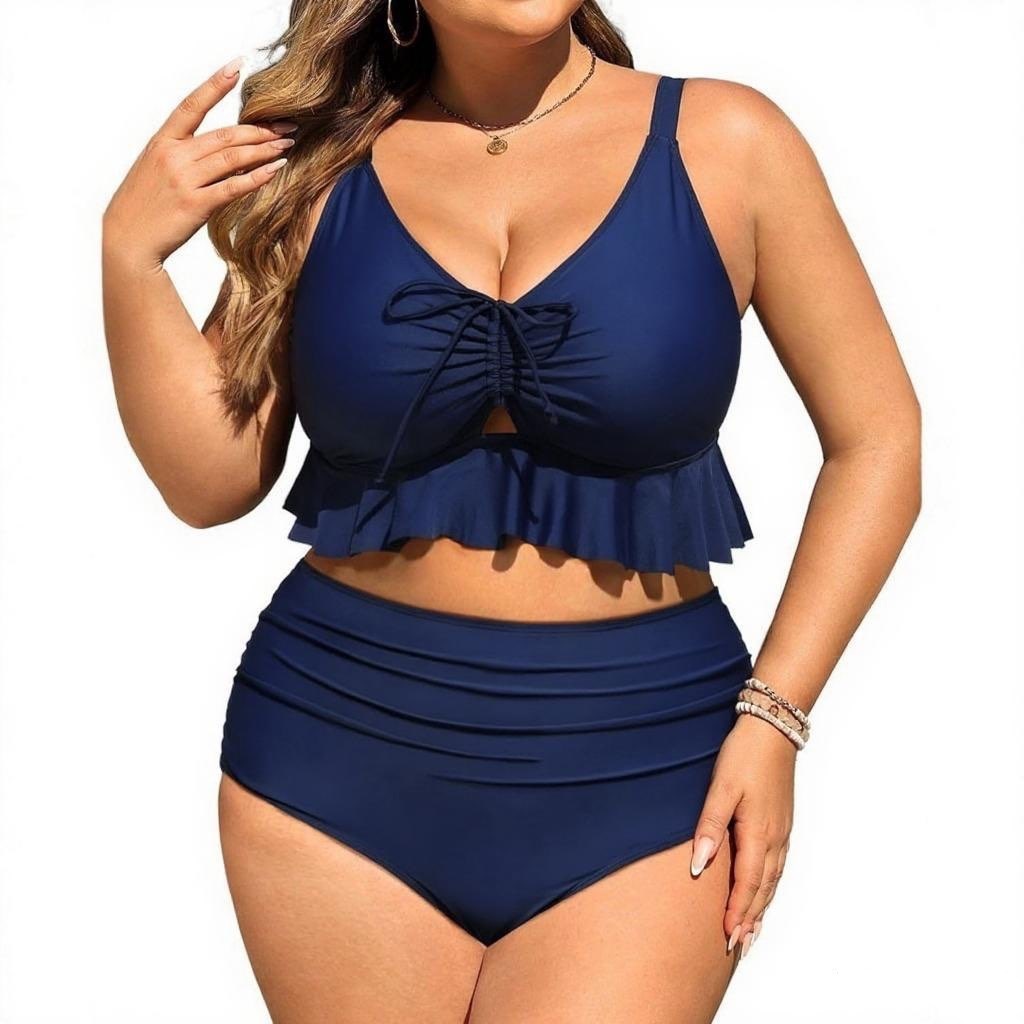 Elegantes Damen Bikini-Set – High-Waist – Rüschen – Einfarbig & Figurbetont – Bild 3