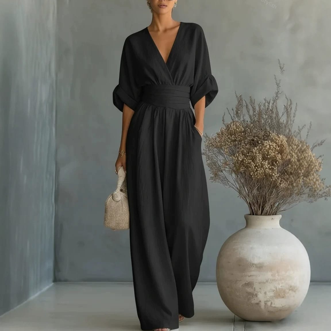 Damen Jumpsuit Kurzarm | V-Ausschnitt & Weites Bein – Sommer – Bild 4