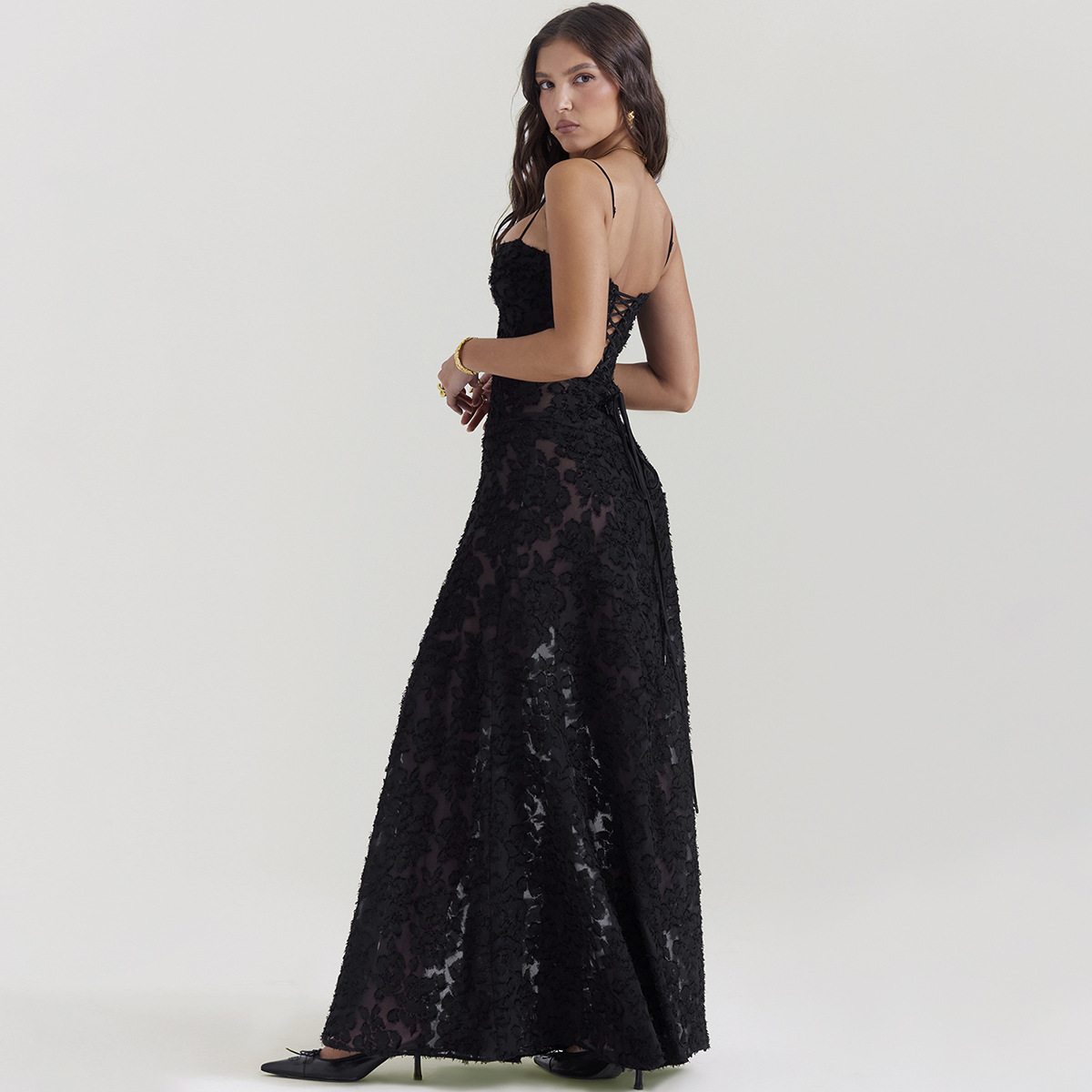 Damen Spitzen Maxikleid mit Trägern – Elegantes Sommer Abendkleid | Fashion Langes Kleid im stilvollen Design – Bild 3
