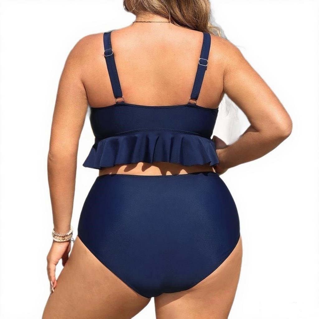 Elegantes Damen Bikini-Set – High-Waist – Rüschen – Einfarbig & Figurbetont – Bild 4
