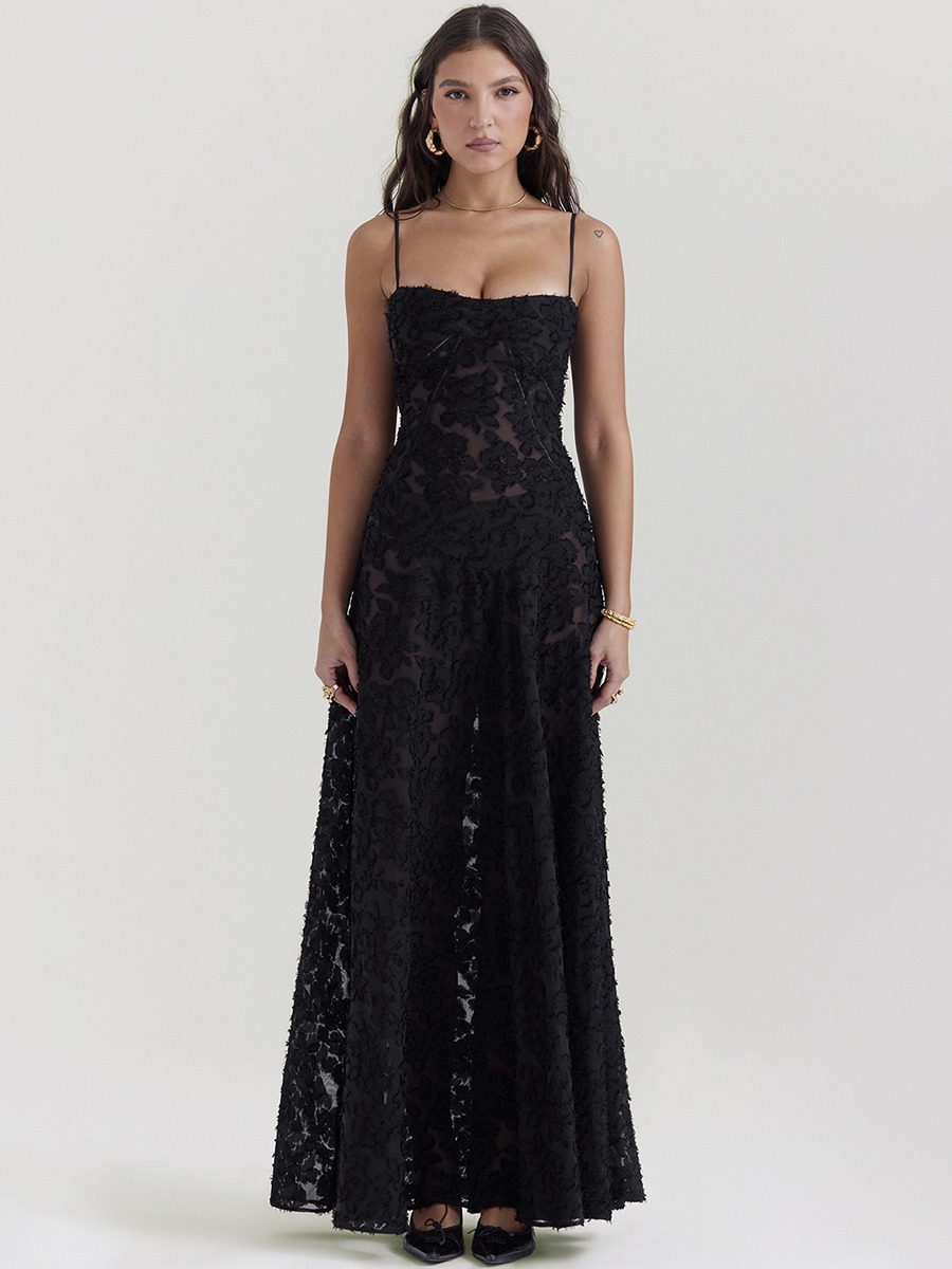 Damen Spitzen Maxikleid mit Trägern – Elegantes Sommer Abendkleid | Fashion Langes Kleid im stilvollen Design – Bild 2