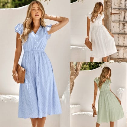 Damen Sommer Casual Kleid – Einfarbiges Freizeitkleid | Leichtes und Elegantes Sommerkleid für Frauen
