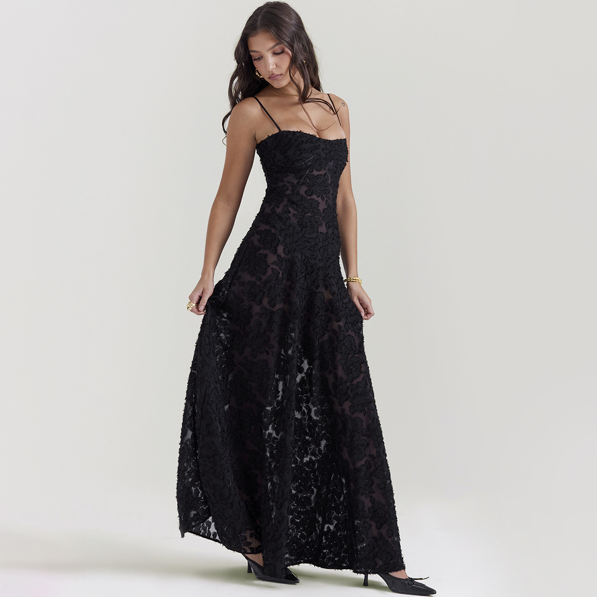 Damen Spitzen Maxikleid mit Trägern – Elegantes Sommer Abendkleid | Fashion Langes Kleid im stilvollen Design – Bild 8